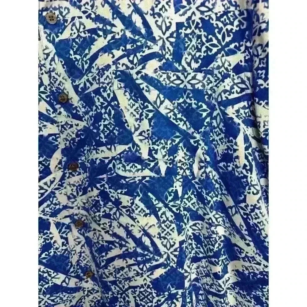 NWT 100% Silk Island Republic Men’s XXL Hawaiian Shirt Button Up Blue Floral - Picture 6 of 11